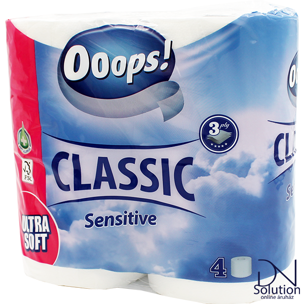Ooops toalettpapír 4 tekercs 3 réteg classic sensitive 140 lap