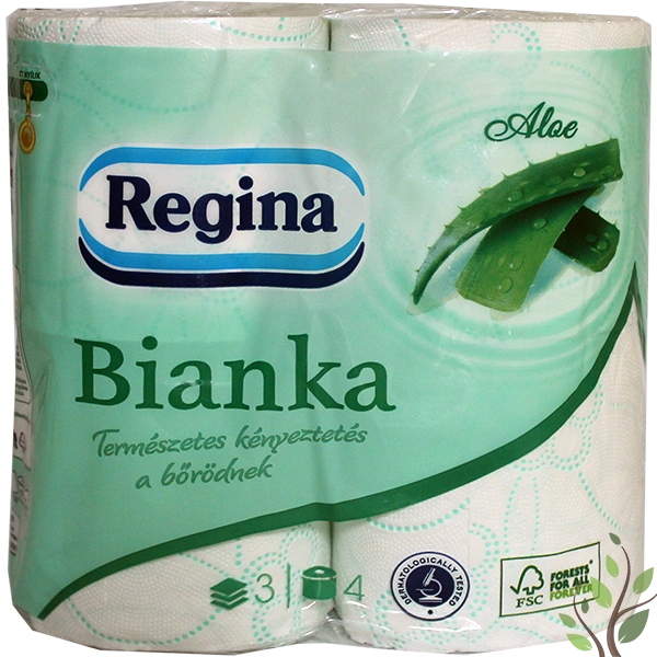 Regina Bianka toalettpapír 4 tekercses 3 rétegű 150 lap Aloe vera
